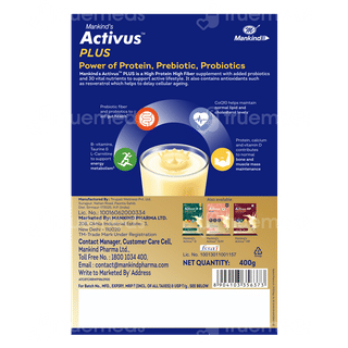 Activus Plus Vanilla Flavour Zero Added Sucrose Refill Powder 400Gm